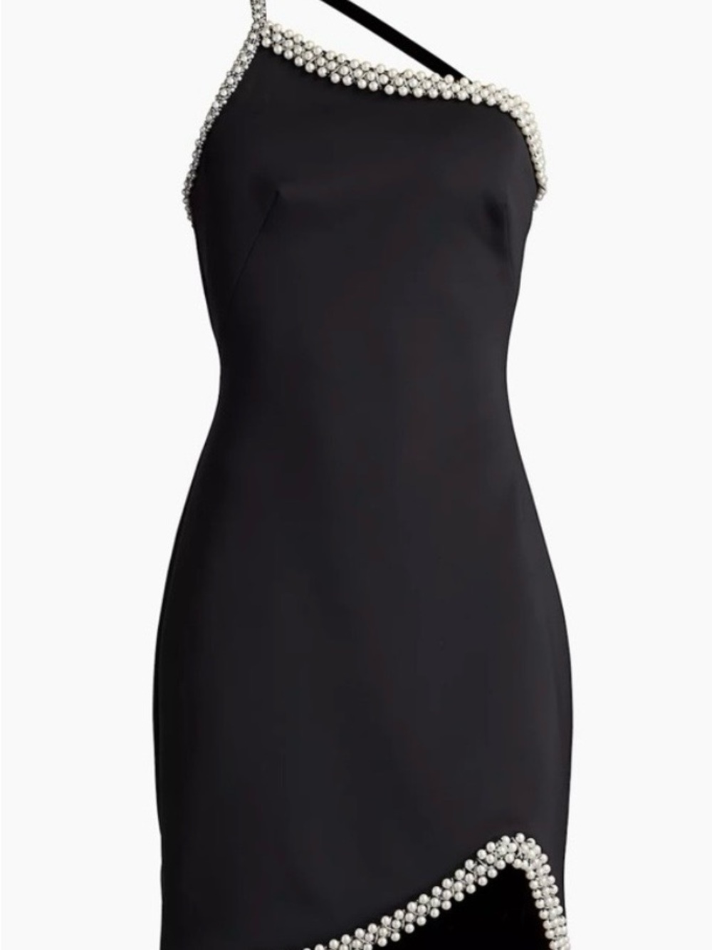 Tadashi Shoji Black One-Shoulder Dress with Pearl Trim